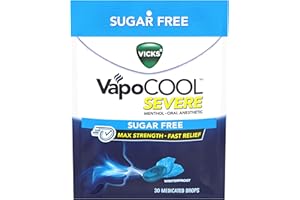 Vicks VapoCool Severe Sugar Free, Medicated Sore Throat Drops, Max Strength Menthol, Soothes Sore Throat Pain, Winterfrost Flavor, 30ct