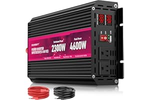 ROARBATT 2300W Power Inverter,12V DC to AC 110V120V Peak Power 4600W with 2AC Outlets and 2.4USB Port,LCD Display Car Inverter for Power Converter Outdoor Activities,Emergency,Vehicles Truck RV Solar System