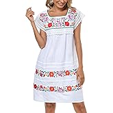 YZXDORWJ Women Embroidered Mexican Peasent Lace Short Sleeves Dress