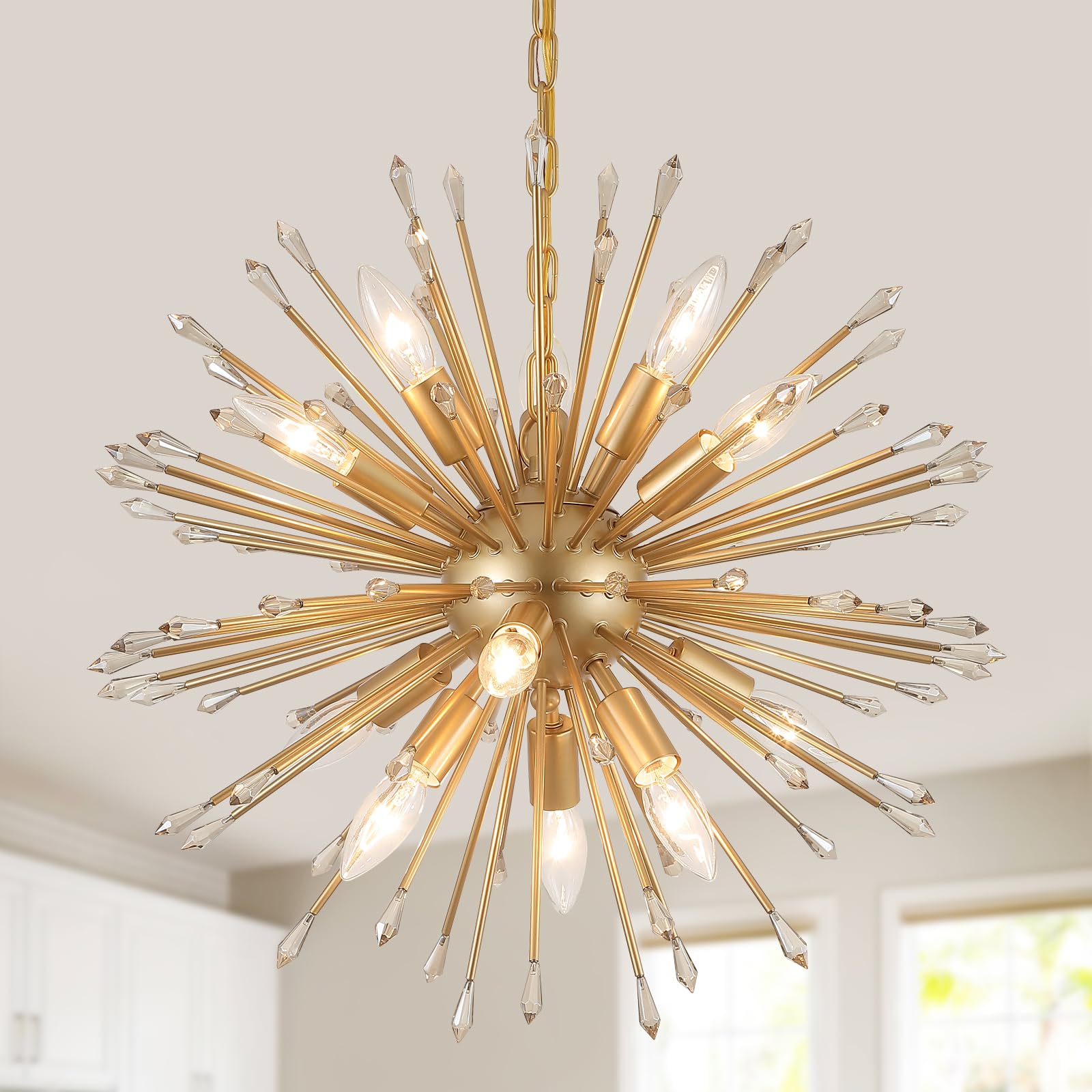 Photo 1 of MEIXISUE Modern Sputnik Chandelier,Gold Firework Pendant Light 12-Light Dining Room Chandeliers Hanging Light Fixture for Kitchen Foyer Living Room Entryway UL Listed
