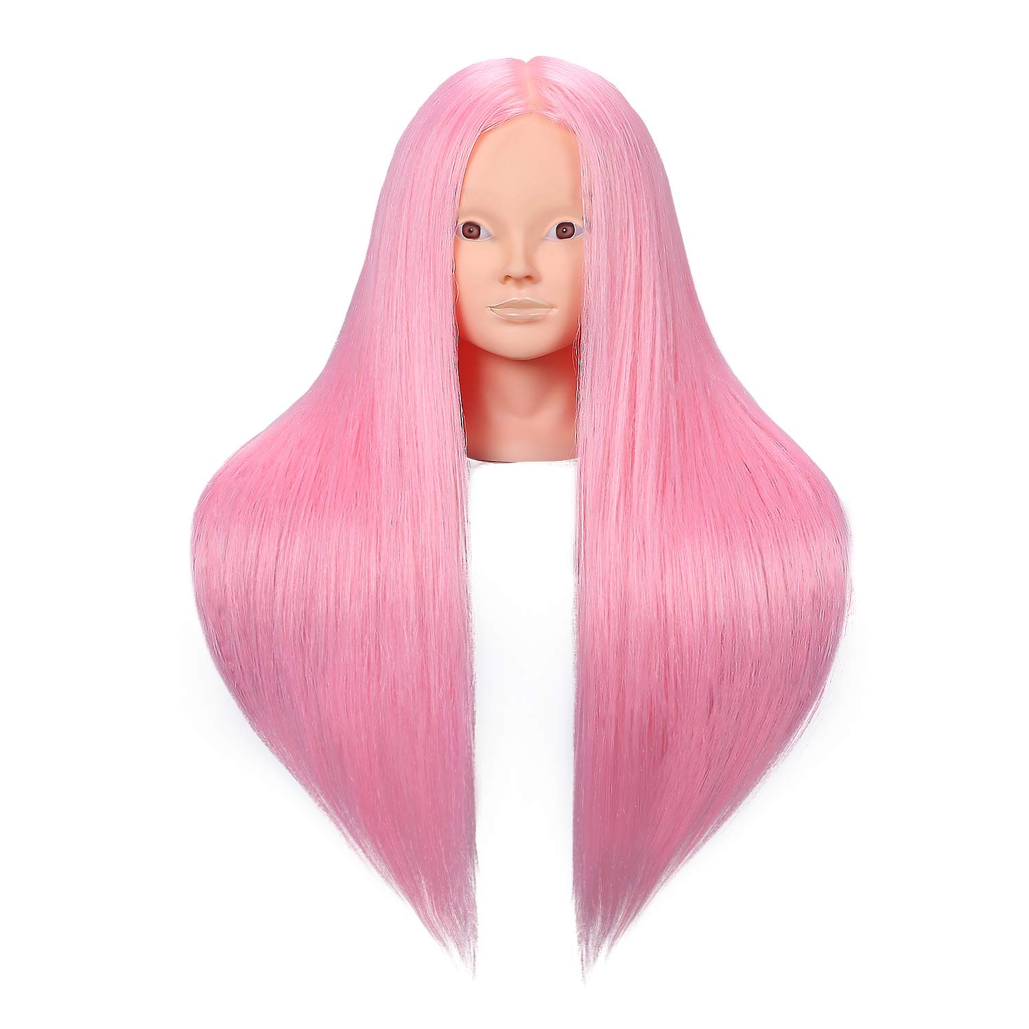 SILKY 26"-28" Long Hair Mannequin Head with 60% Real Hair, Hairdresser Practice Training Head Cosmetology Manikin Doll Head with 9 Tools and Clamp - Pink, No Makeup