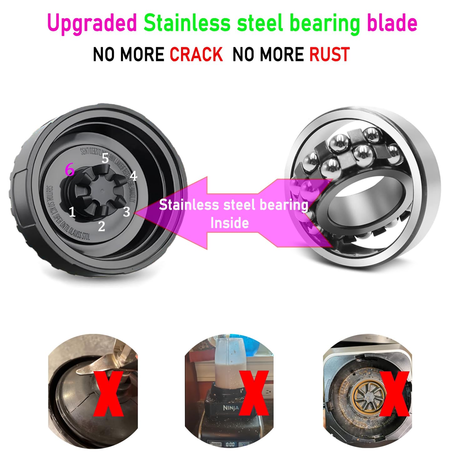 [UPGRADE] 6-Fin Male Blender Blade Replacement Parts for Nutri Ninja Blender BL660 BL770 BL780 BL740 etc.(Small 3.35inch blade)