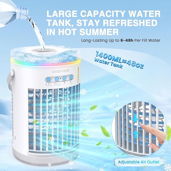 PORTABLE AIR CONDITIONER,3-IN-1 EVAPORATIVE PERSONAL MINI AIR COOLING FAN WITH REMOTE,1400ML WATER TANK,NIGHT LIGHT,3 SPEED HUMIDIFY 1-4H TIMER AIR COOLER FAN (UPGRADE)