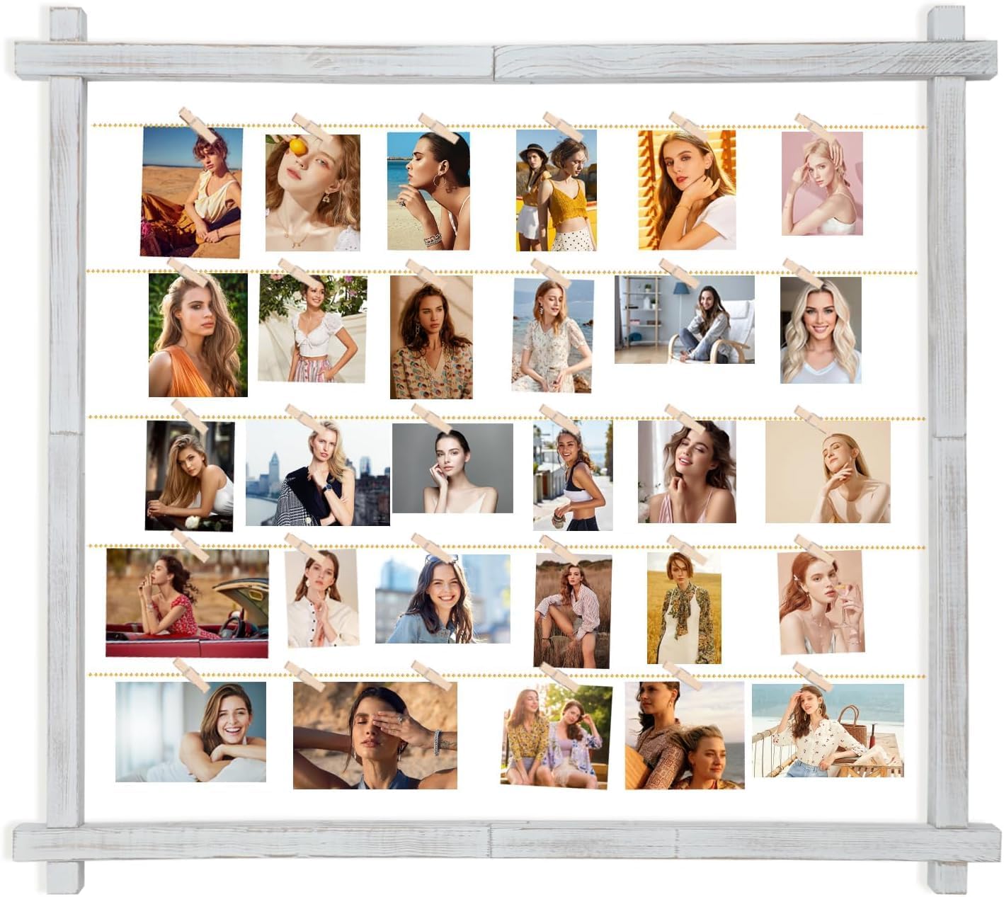 Photo 1 of Photo Display Board With Clips,Picture Frame Collage for Wall Decor,Hanging Pictures Organizer Holder Wood for Graduation Party Letter Postcard Greeting Card,Pine,Adjustable Metal Bead String,Large