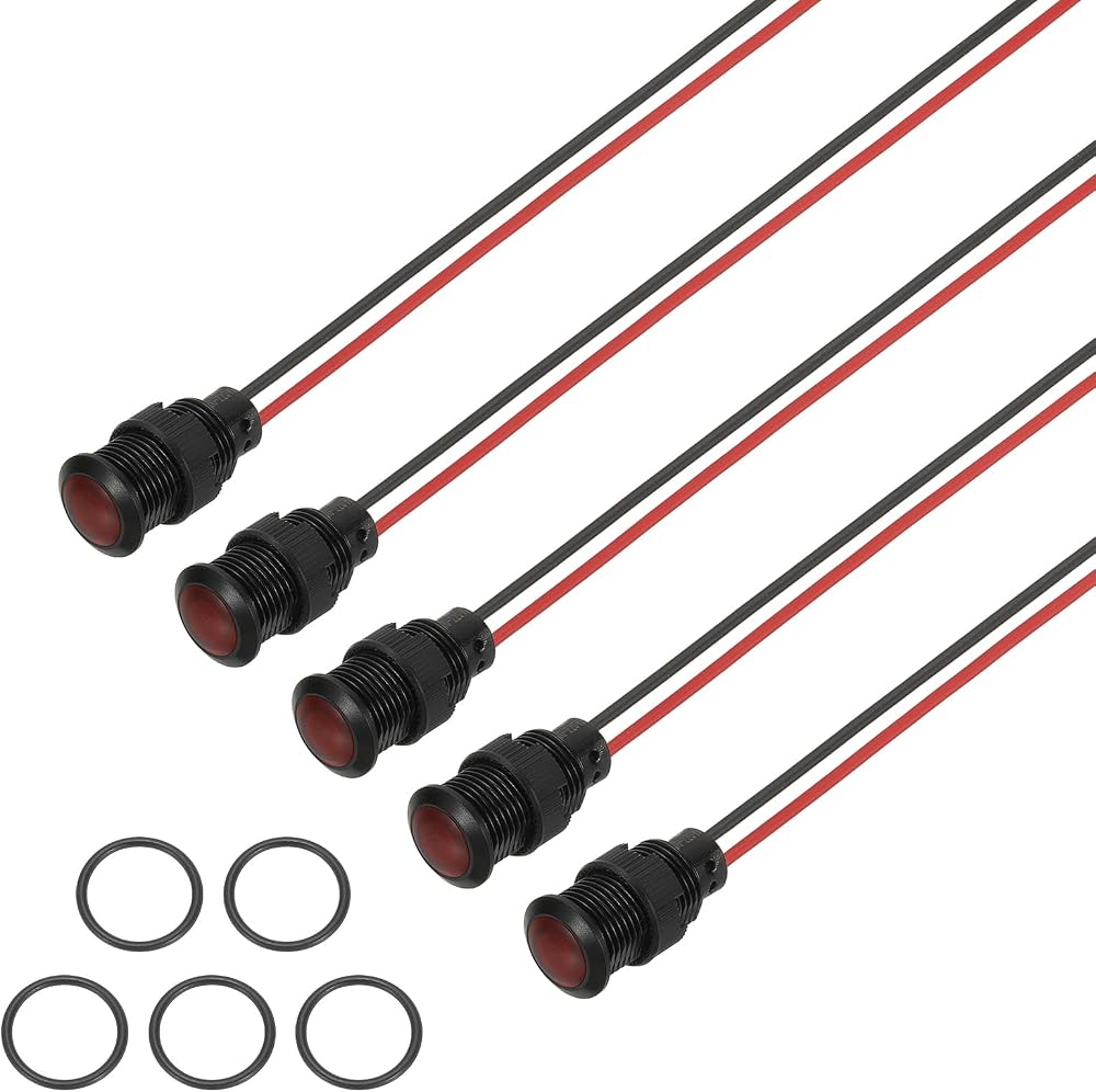 PATIKIL 12mm Red Signal Indicator Light 5pk AC/DC 110-220V Waterproof Panel
