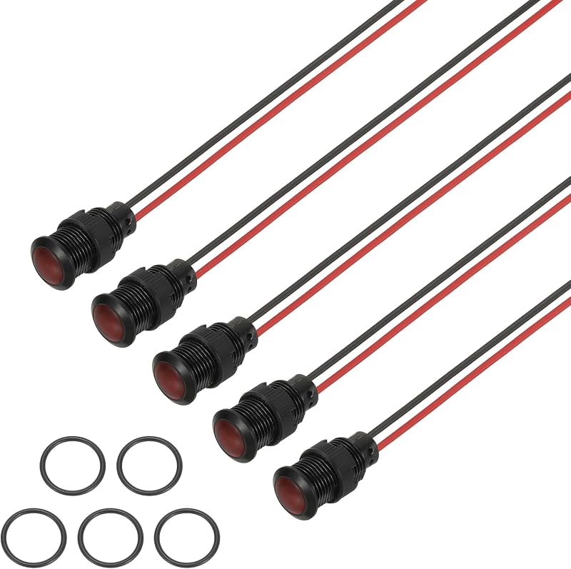 PATIKIL 12mm Red Signal Indicator Light 5pk AC/DC 110-220V Waterproof Panel