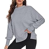 HOUZONIY Womens Long Sleeve Sweatshirt Crewneck Side Slit Soft Lightweight Workout Casual Fall Fashion Basic Pullover Tops