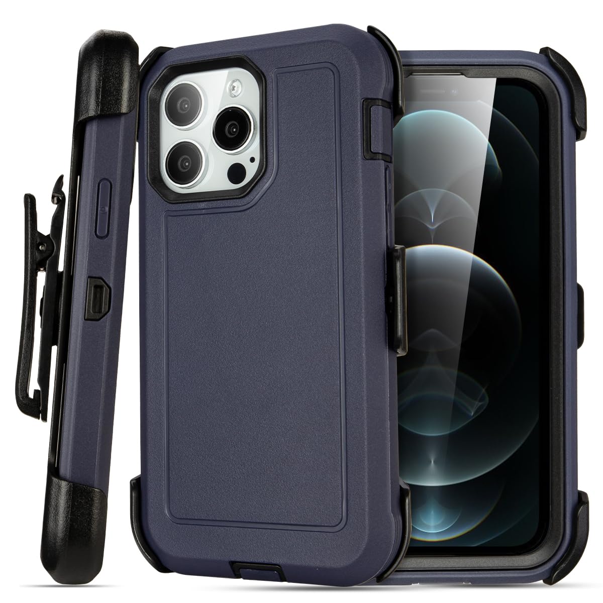 Yowtrey for Case iPhone 16 Pro Max Case with Clip Belt Holster, for Heavy Duty iPhone 16 Pro Max Cases Shockproof,3 Layers of Sturdy, for iPhoneCase 16ProMax Drop Defender, Navy Blue