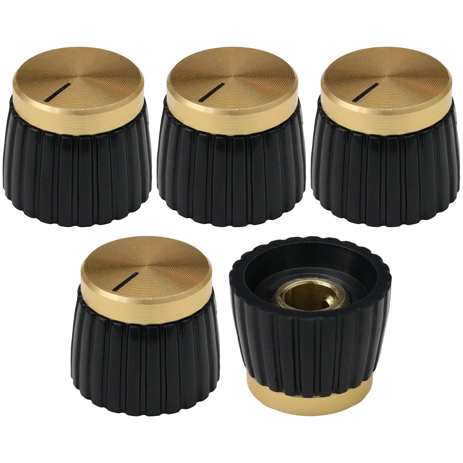 6.4mm Round Hole Metal Cap Marshall Style Guitar Amplifier Control Knob Pack of 5 (Gold)