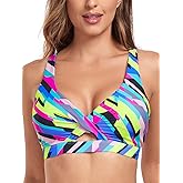 RELLECIGA Women’s Bikini Top Push Up Padded Swim Top V Neck Bathing Suit Tops