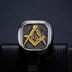 MIVEIVIA Masonic AG Symbol Square Rings for Men