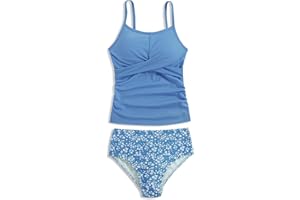 LKALPSQ Girls Swimsuits 2 Piece Bathing Suit Tropical Floral Swimwear 7-16 Years Beach Sport Halter Tankini