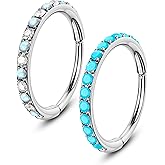 OUFER Turquoise CZ Opal Nose Rings for Women, 316L Surgical Steel 6MM Nose Rings Hoops, Silver Hinged Segment Septum Lip Eyebrow Cartilage Conch Rook Helix Tragus Daith Piercing Jewelry-6/7/8MM