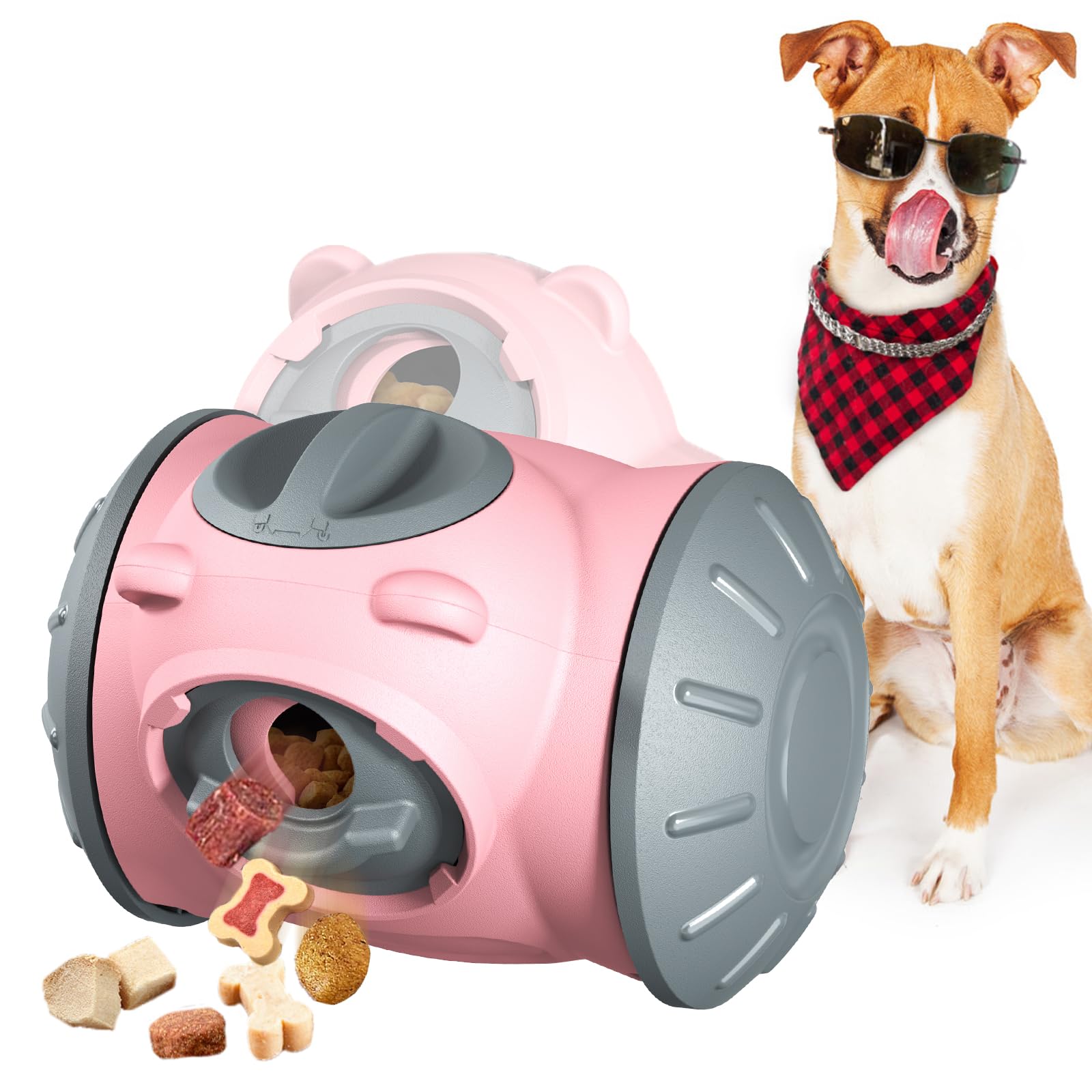 Duuclume Dog Puzzle Toy, Tumble Slow Feeder Treat Dispenser for Puppy,Small Medium Large Dogs,Interactive Dog Feeder Toy for Stimulation and Enrichment(Pink)