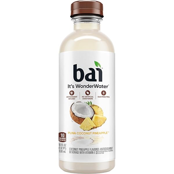 BAI ANTIOXIDANT INFUSED WATER BEVERAGE, PUNA COCONUT PINEAPPLE, WITH VITAMIN C AND NO ARTIFICIAL SWEETENERS, 18 FLUID OUNCE BOTTLE, 6 PACK
