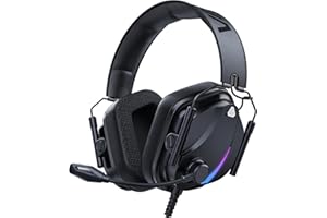 Vakedy HW12 Gaming Headset for PS5, PC, PS4, Xbox One, Switch, Wired Over Ear Headphones with Noise Canceling Mic, Stereo Sound, RGB Lights, 3.5mm Audio Jack(Black)
