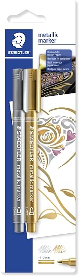 Staedtler 8323-S BK2 Metallic Marker Pens Gold Silver Pack of 2