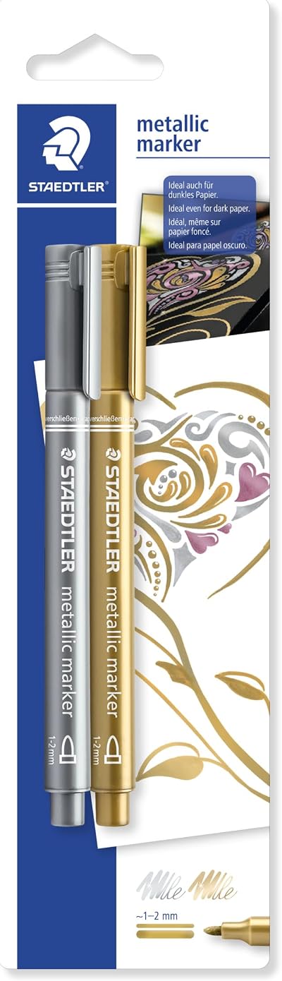 Staedtler 8323-S BK2 Metallic Marker Pens Gold Silver Pack of 2