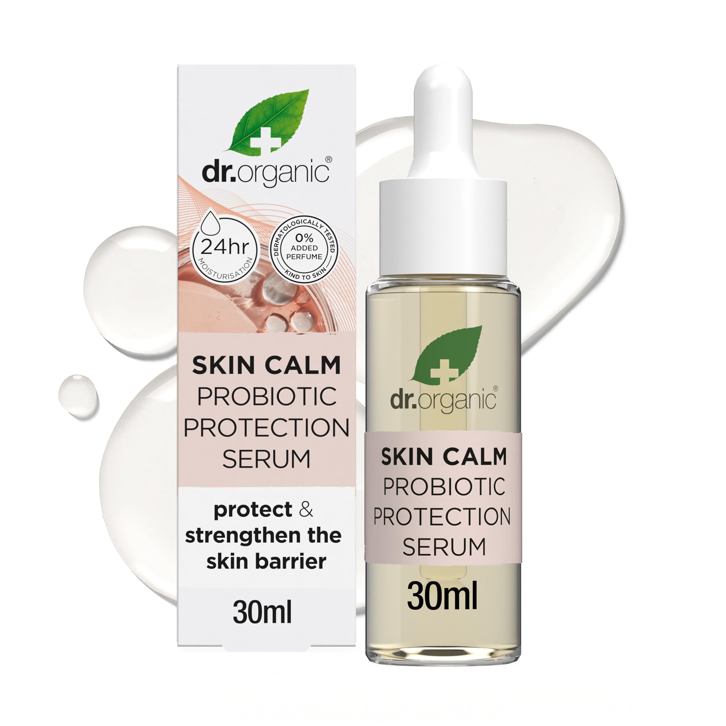 Dr Organic - Skin Calm Probiotic Protection Serum - Women's & Men's Skincare - For Redness, Dry, Sensitive & Irritable Skin - Vegan, Cruelty, Paraben & SLS Free - 30ml - 1 Pack