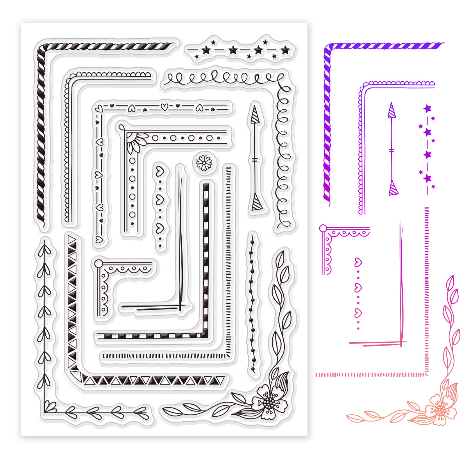 GLOBLELAND Streak Corner Theme Clear Stamps Flowers Leaves Silicone Transparent Stamp Seals for Cards Making DIY Scrapbooking Photo Journal Album Decor Craft