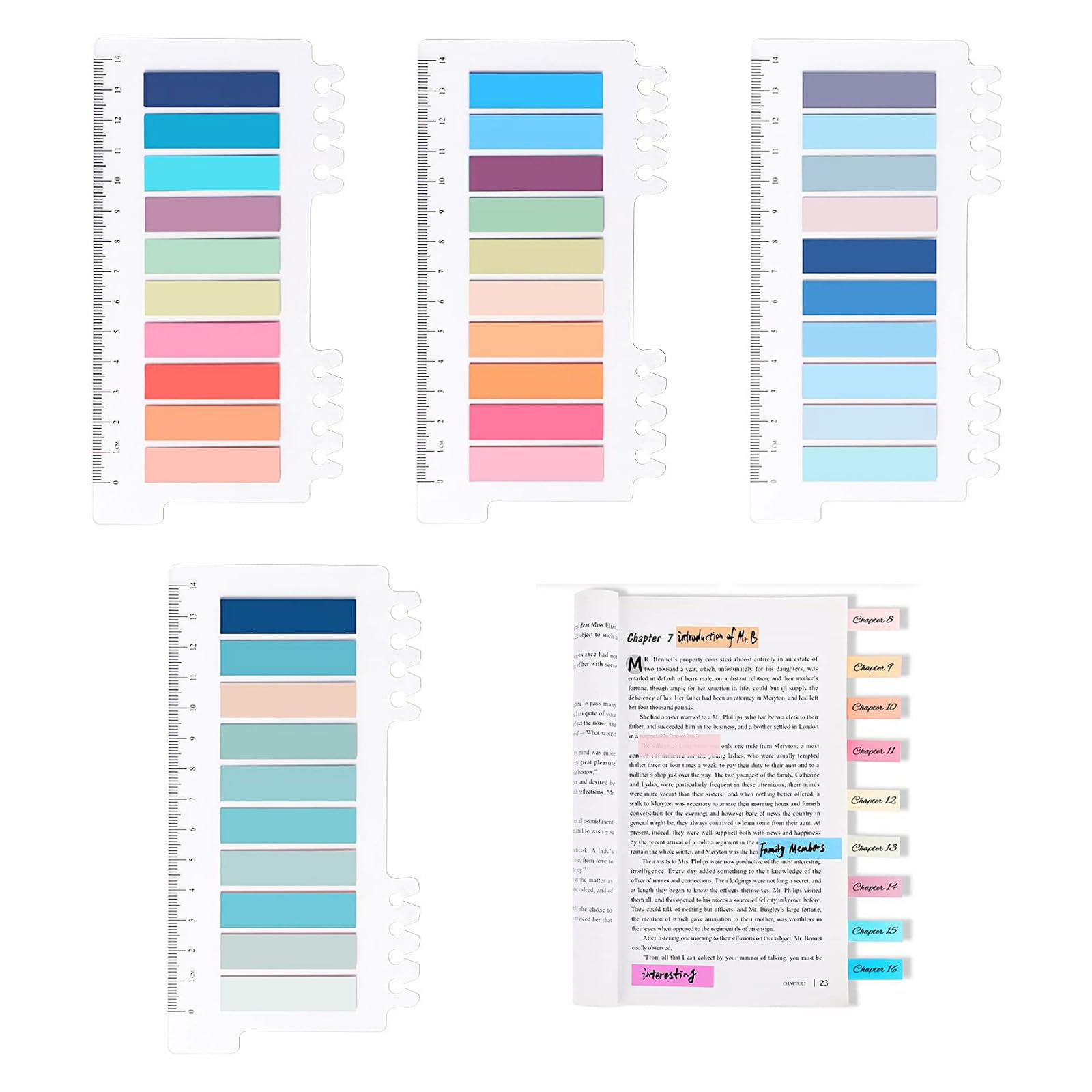 800Pcs Morandi Book Page Tabs, Index Tabs with Ruler, Markers for Annotating, Highlights, Page Markers (Macaron Color)