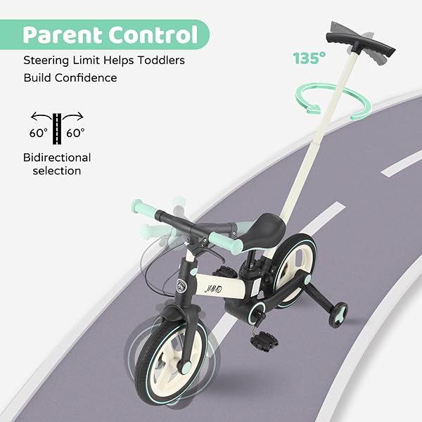 JMMD 6 IN 1 TODDLER BIKE WITH PUSH HANDLE FOR KIDS 18-60 MONTHS, 12″ FOLDABLE BALANCE BIKE WITH TRAINING WHEELS, PEDALS, BRAKES, KICKSTAND, PUSH TRICYCLE TODDLER GIFT & TOYS FOR BOY & GIRL