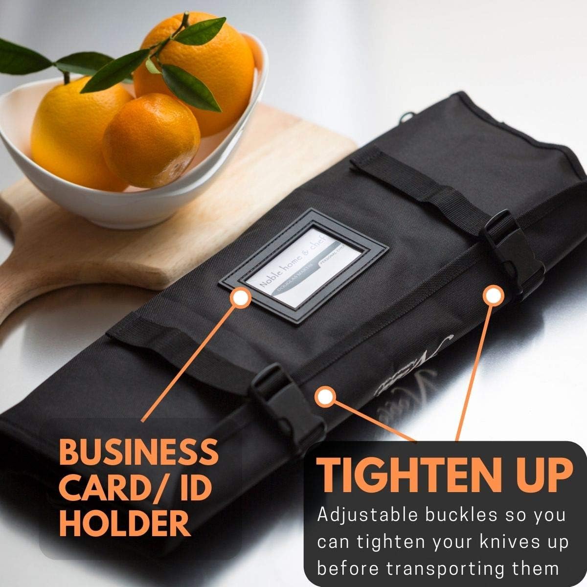 Chef’s Knife Roll Bag (14 slots) Holds 10 Knives PLUS Meat Cleaver, Utility Pocket, AND 4 Tasting Spoons! Our Durable Knife Carrier Includes Shoulder Strap and Name Card Holder. (Knives Not Included): Kitchen & Dining