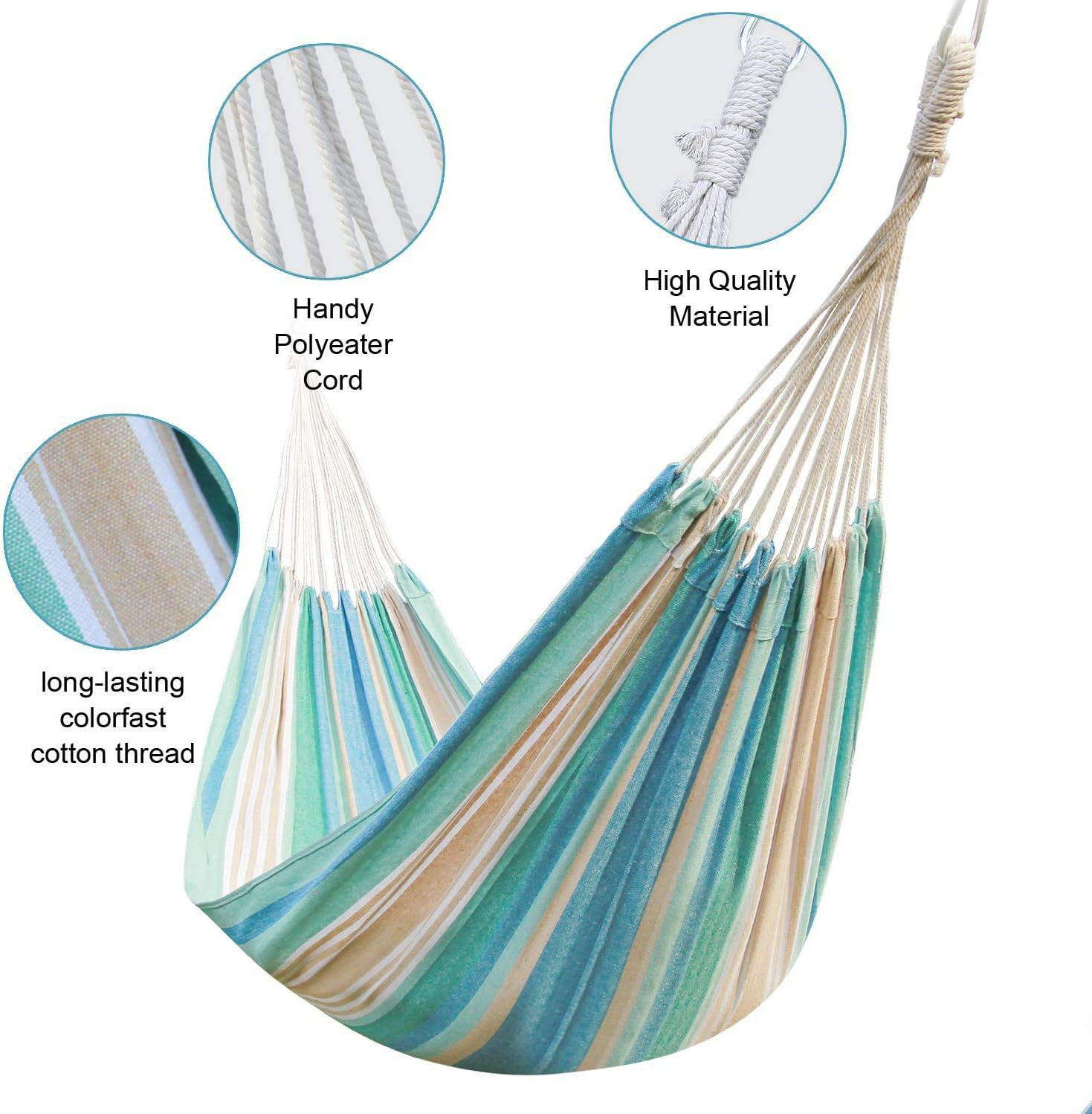 INNO STAGE Brazilian Hammock Canvas Hammock Portable Blue Hammock with Carry Bag for Backyard, Porch, Outdoor and Indoor Use (Blue & Green Stripes): Furniture & Decor