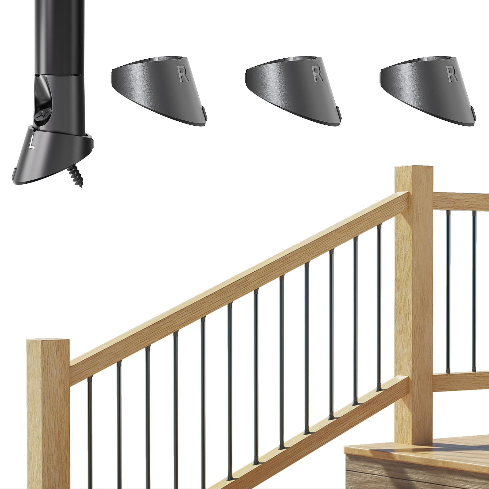 Photo 1 of 100 Pack Stair Baluster Connectors, 3/4" Black Nylon Slant Shoes for 22°–42° Angled Railings, Must Work with Level Connectors, Fit Round Metal Balusters WB50