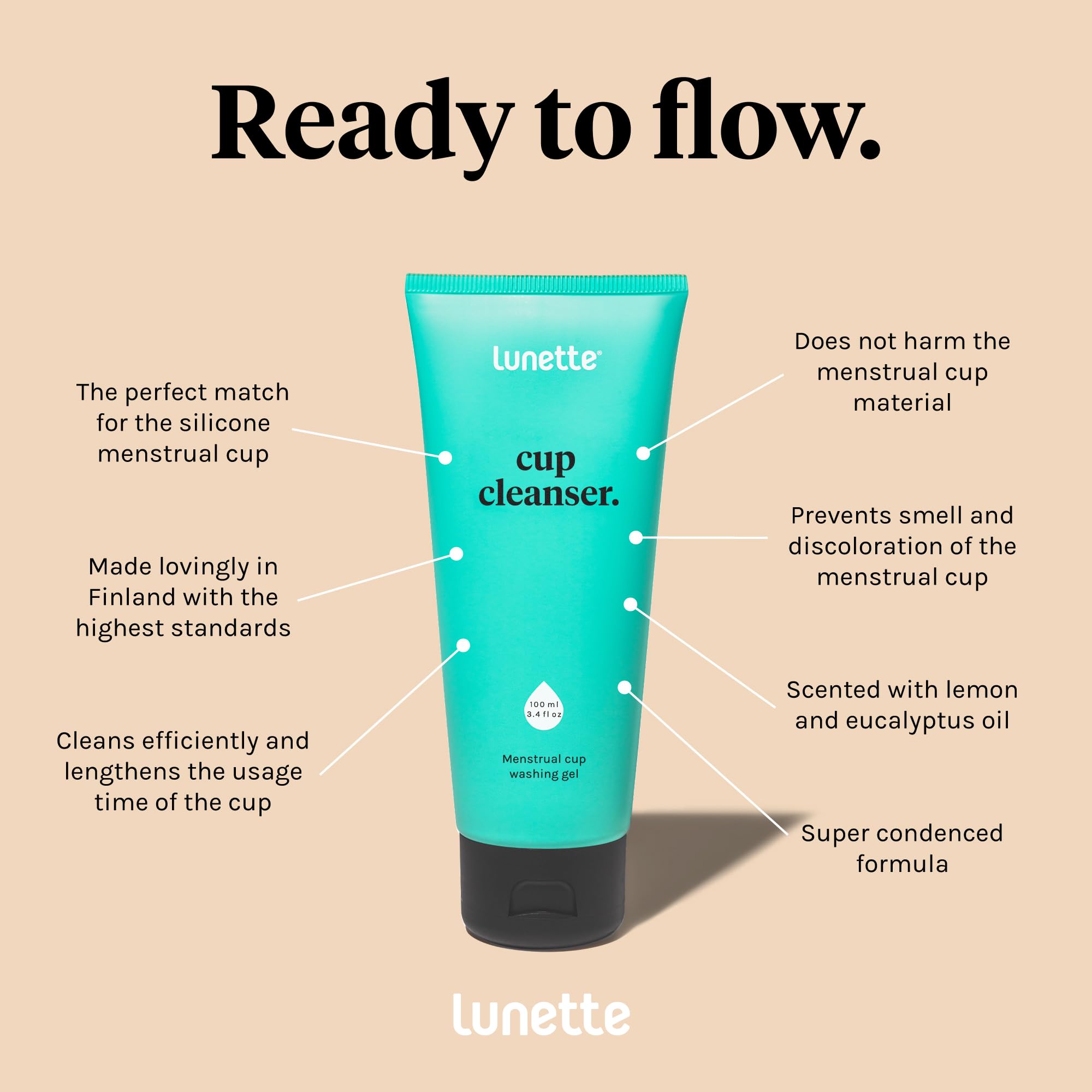 Lunette Cup Wash - Perfect for Your Silicone Period Cups and Discs, Vegan, Natural, No Parabens, 3.4 fl oz (which is Allowed on Most Airlines)