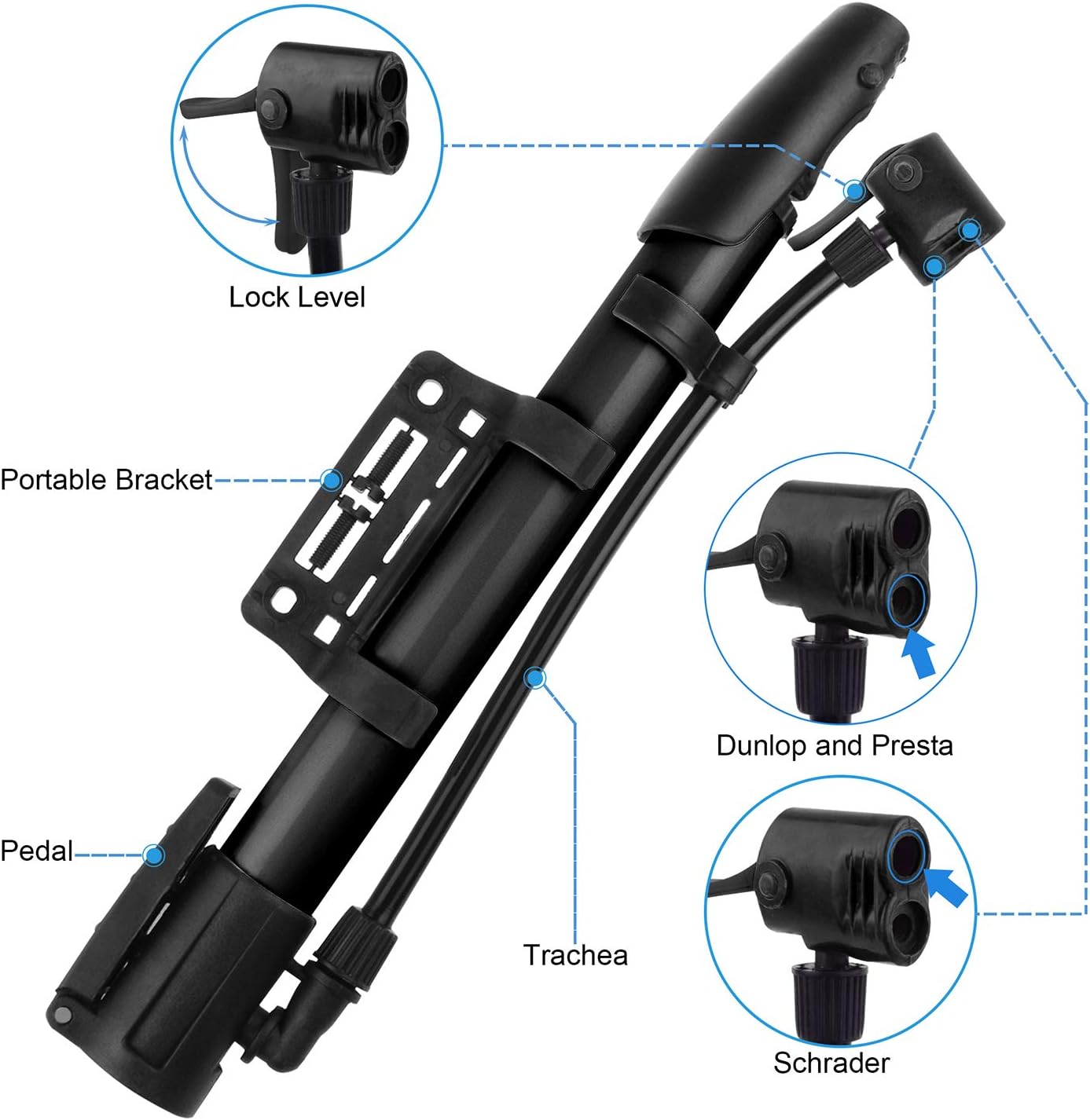 Bicycle Pump, Bike Pump, Mini Portable Aluminum Alloy Bike Tire Pump Kit for Mountain Bike, Swimming Ring, Balloon, Yoga Ball, Basketball, All Kinds of Sport Balls, and Other Inflatables Air Toy Pump(Black) : Sports & Outdoors