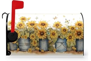 DACAWIN Summer Sunflower Mailbox Covers Magnetic Standard Size Yellow Flowers Mailbox Post Cover Summer Floral Mailbox Wraps Mailbox Decor Waterproof for Garden Yard 21x18 Inch