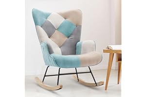 Unovivy Rocking Chair Nursery, Upholstered Nursing Armchair with Wooden Base, Baby Glider Rocker with Backrest, Small Gliding Seat for Bedroom, Living Room, Office, Colorful-Green