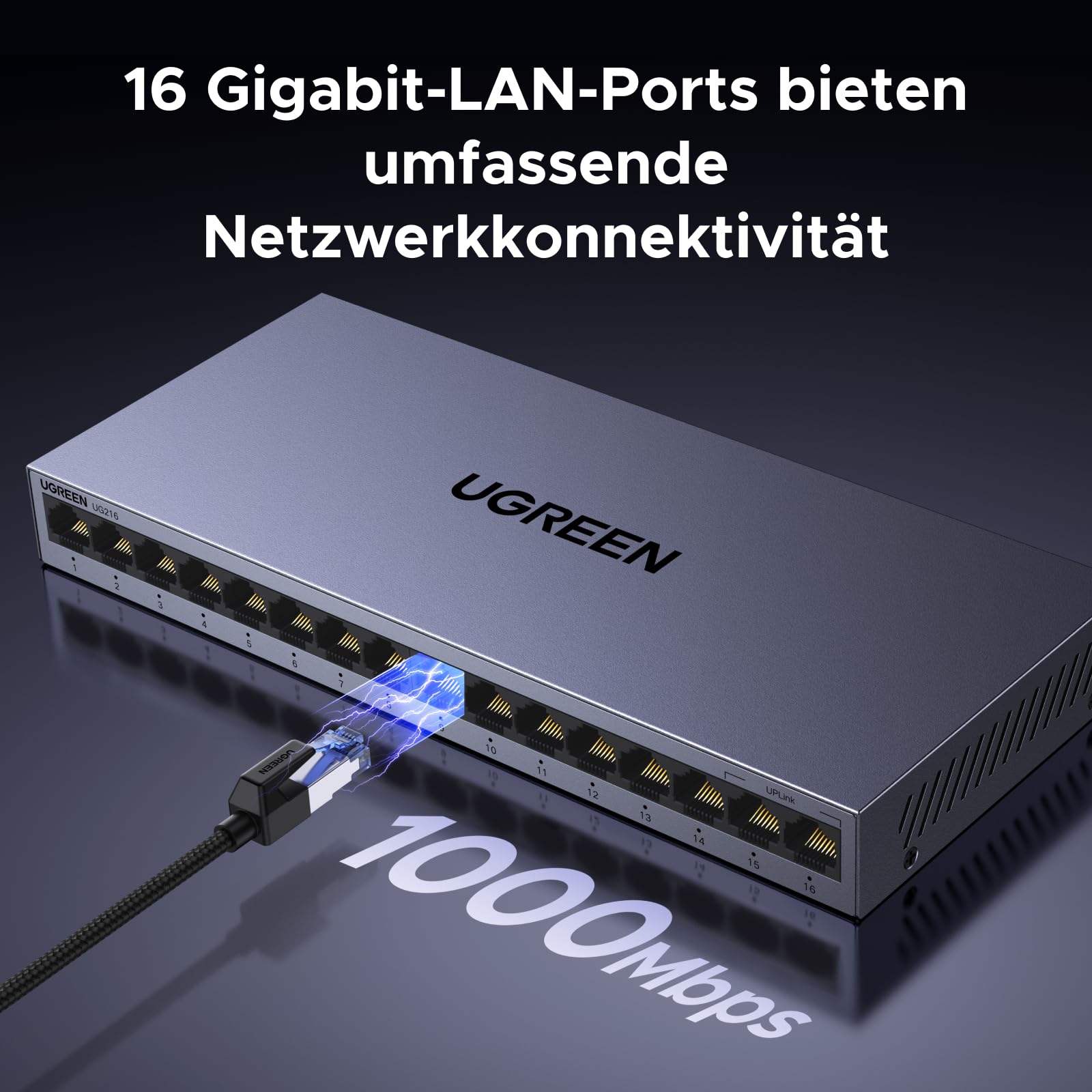 UGREEN LAN Switch 16 Port Netzwerk Switch Gigabit Switch automatische Geschwindigkeit von 10/100/1000Mbps,Unmanaged,Portisolierung ,Metallgehäuse Ethernet Switch für TV/Laptop/Switch/Router/Monitor 2