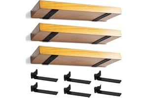 YMDPARTS Floating Shelf Brackets Heavy Duty Industrial L Shelf Bracket 1/5 Inch Thick Premium Solid Steel Shelf Supports, Black Rustic Wall Brackets for Shelves - 5 Inch Floating Shelves Hardware (6 Pack)