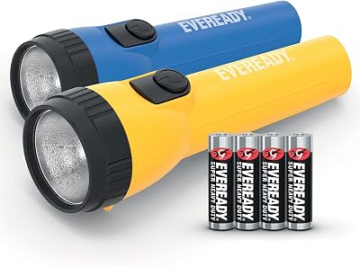 Eveready LED Torch Pack of 2 Blue Yellow 4 AA Batteries Included Camping
