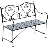 XYCCRX Metal Outdoor Garden Bench with Scrollwork Backrest, 41.7-Inch | 2-Person Seating; Waterproof Powder-Coated Finish; 800 lb Capacity; Patio, Park, Porch Use; Slatted Seat; Black