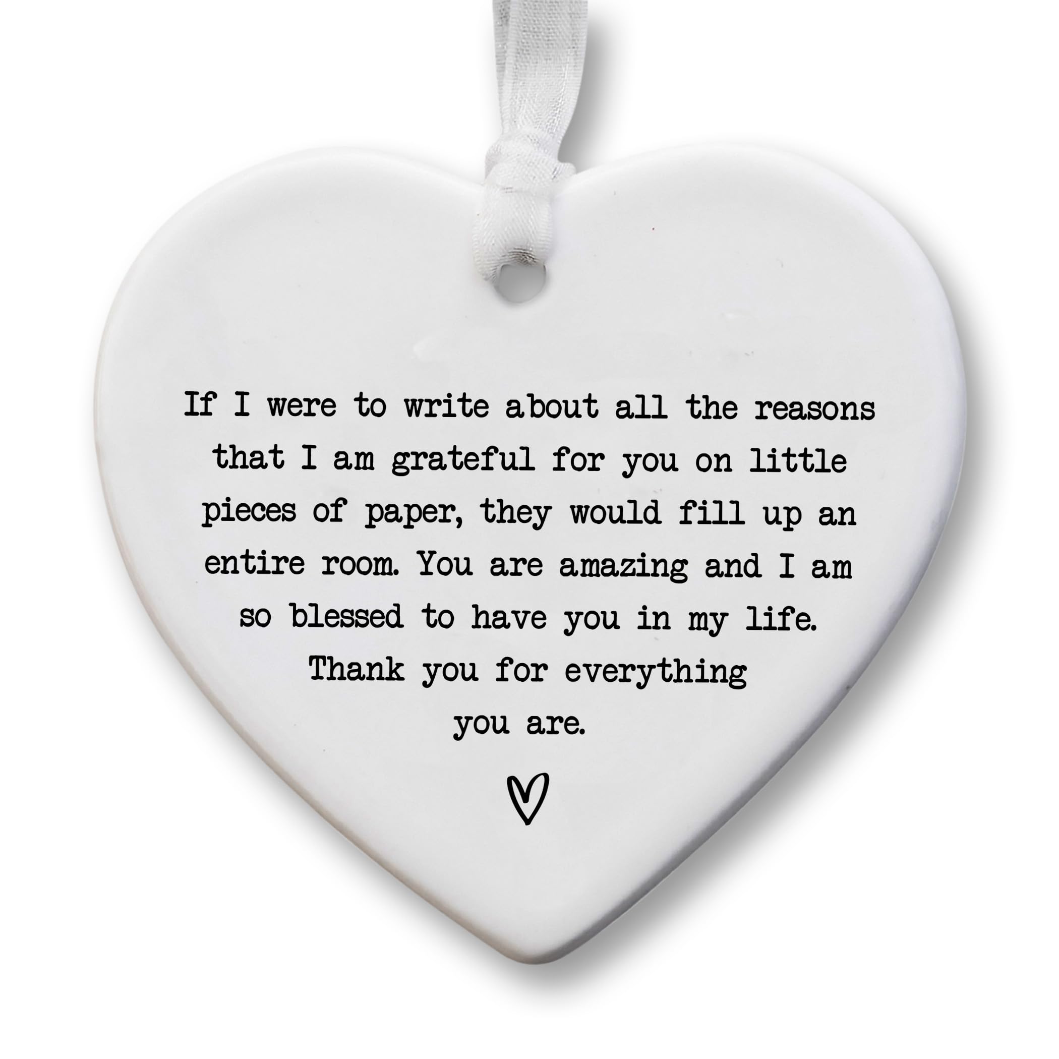 Thank You Ceramic Heart Keepsake – Grateful for You Gift – Sentimental Appreciation Hanging Ornament – 8cm x 7cm