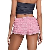 MOBJVIY Women Lace Layered Micro Shorts Cotton Soft Y2k Cute Fairy Pajamas Bottoms Low Rise Bloomers Panties