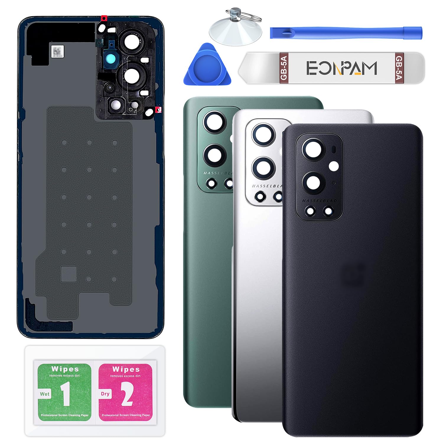 Eonpam Back Cover Glass for OnePlus 9 Pro Rear Glass Replacement with Camera Lens + Repair Kit Genuine Rear Housing (Black)