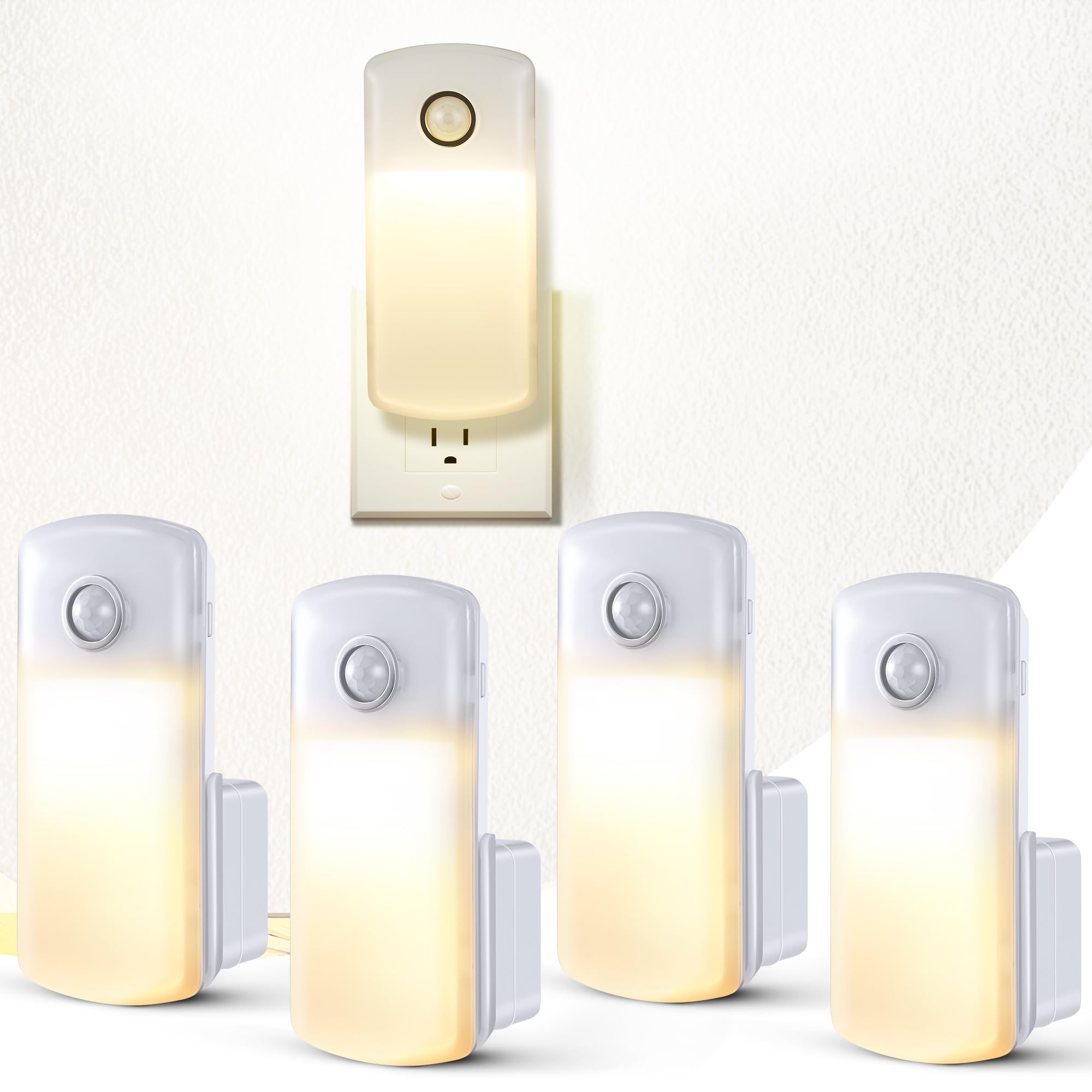Photo 1 of Enhon 4 Pack Emergency Power Failure Night Lights, Motion Sensor Night Light, Automatic Dusk to Dawn, Emergency Lights for Home, Bedrooms, Hallways, Black Outs, Rechargeable