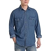 HISEA Mens Denim Shirt Long Sleeve Jean Work Shirts Regular Fit Button Down Shirts with Pockets