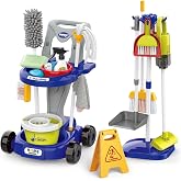 Kids Cleaning Set for Toddlers Pretend Play Housekeeping Supplies Kits with Real Working Vacuum Cleaner, Broom, Spray Bottle, Dust Pan and More Role Play Educational Toys for Toddler Boys Girls (Blue)