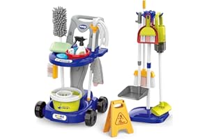 SOTODIK Kids Cleaning Set for Toddlers Pretend Play Housekeeping Supplies Kits with Real Working Vacuum Cleaner, Broom, Spray Bottle, Dust Pan and More Role Play Educational Toys for Toddler Boys Girls (Blue)