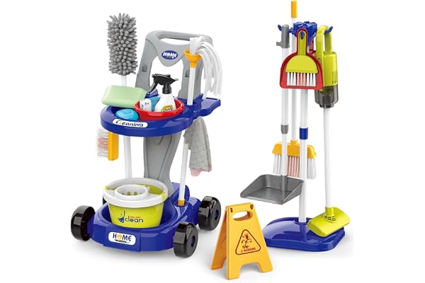 Kids Cleaning Set for Toddlers, Pretend Play Housekeeping Supplies Kit for Boys and Girls Complete with Real Working Vacuum C