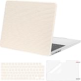 MOSISO Compatible with MacBook Air 13 inch Case 2026 2025 2024 2023 2022 M4 A3240 M3 A3113 M2 A2681, Fence Texture PU Leather Coated Plastic Hard Shell Case&Keyboard&Screen Flim, Beige