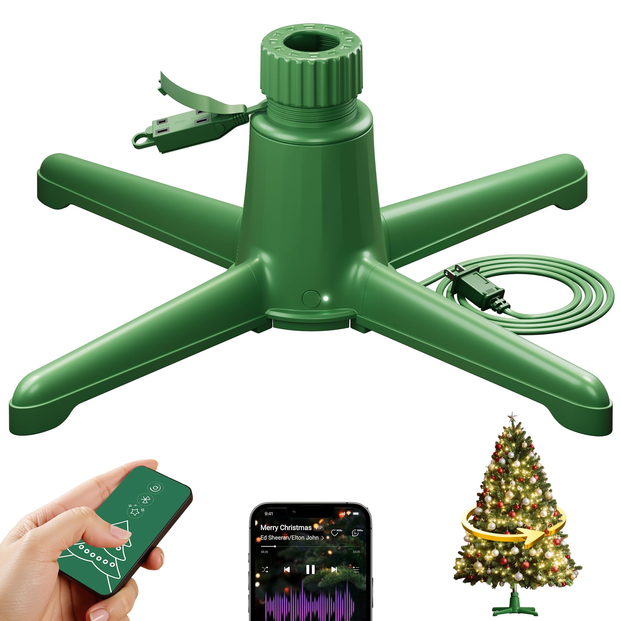 Photo 1 of DG-Direct Musical 360° Rotating Christmas Tree Stand, Anti-tilt Noiseless, Up to 9ft 120 lb Artificial Fits 1.25–2" Tree Poles, Spinning Tree Stand with Remote, Built-in 3 Light Output Ports 800W