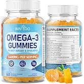 Vegan Omega-3 Gummies - 1600mg with 600mg EPA &amp; 400mg DHA. High Absorption Formula. Delicious Orange Flavor - 60 Gummies
