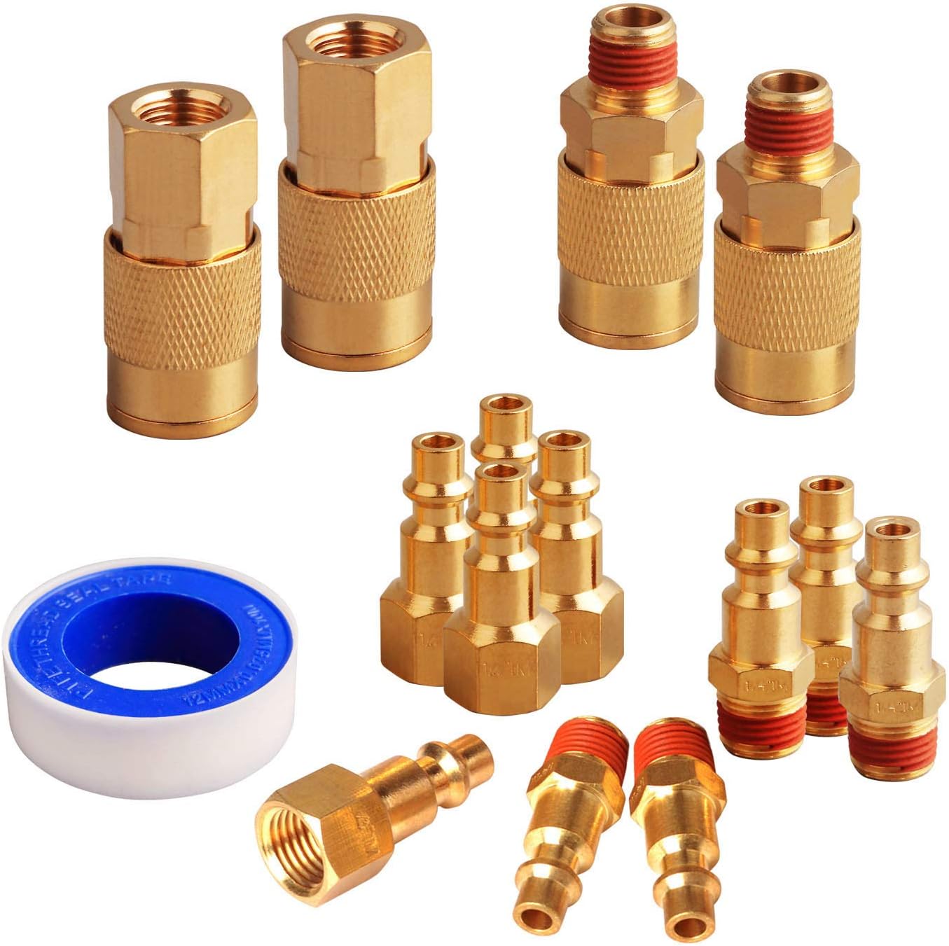 FYPower 15 Pieces 1/4" NPT Air Coupler and Plug Kit, Quick Connect Air Fittings, Industrial Solid Brass Quick Connect Set - - 