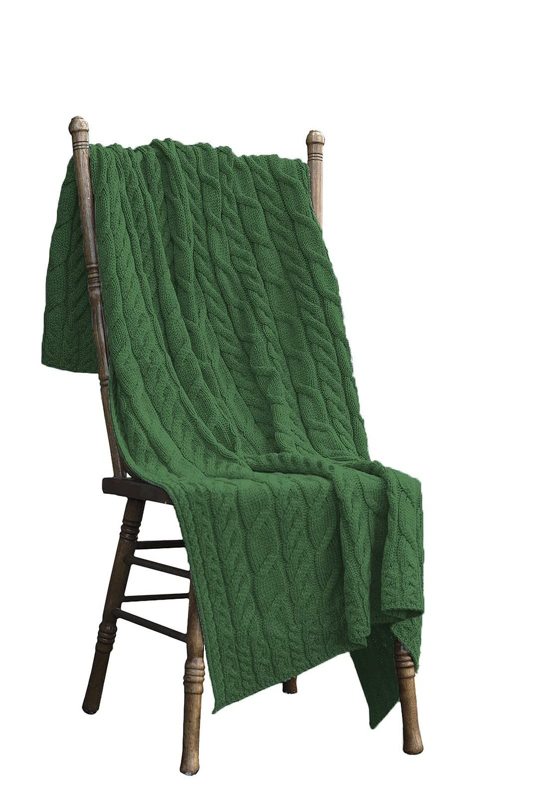 Irish Cable Knit Blanket Supersoft Merino Wool Throw Made in Ireland 40" x 60" (Meadow Green)